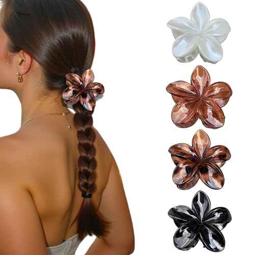 Flower Hair Clips for Women and Girls Thick to Thin Hair Large Cute Claw Clips Decorative Plumeria Hair Accessories Nonslip Aesthetic Glossy Netural