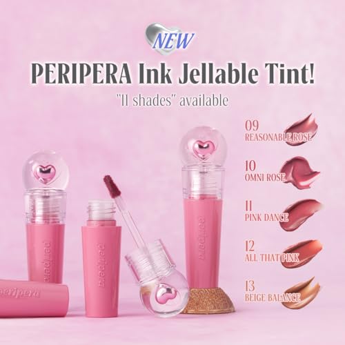 Peripera Ink Jellable Tint, Lip Stain, Korean Lip Tint, High Pigment Color, Longwear, Weightless, Moisutizing, Hydrating (009 REASONABLE ROSE)