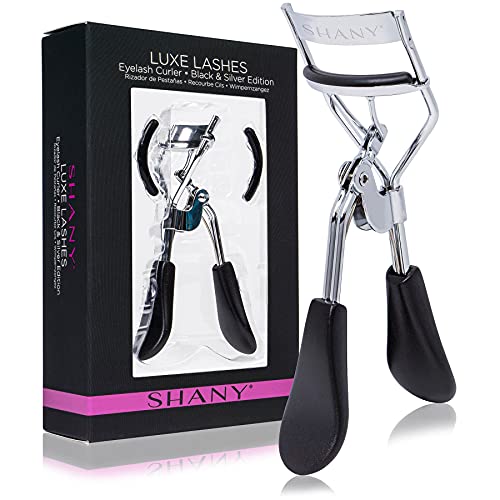 SHANY Luxe Lashes Eyelash Curler - Professional Makeup Tool with Two Silicone Replacement Pads, Gentle Curl, Crease-Free, No Pinching Or Pulling, Lightweight Design for Easy Travel - Jet Black