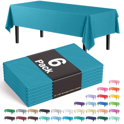 Exquisite 6-Pack Premium Plastic Tablecloth 54in. x 108in. Rectangle Plastic Table Cover - Turquoise