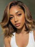 UNICE 13x4 Lace Front Bob Wig - Chocolate Brown Balayage with Highlights
