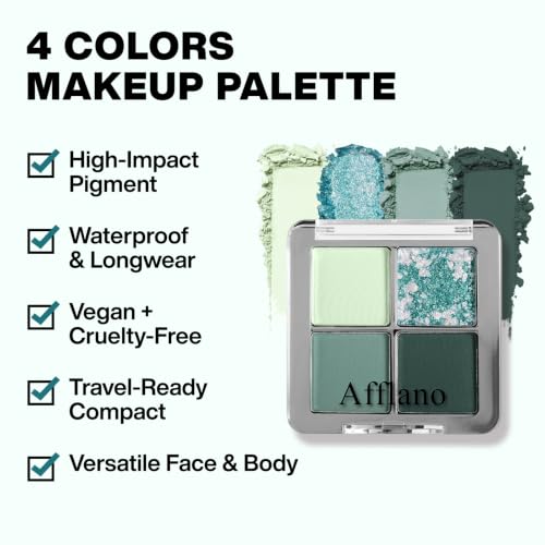 Blue Teal Eyeshadow Palette 4 Colors Matte & Glitter