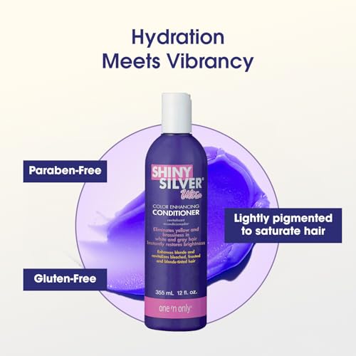 One 'n Only Shiny Silver Color Enhancing Conditioner for Women - Purple Conditioner to Neutralize Yellow & Brassy Tones - Restores Shine & Moisture for White, Gray, Blonde & Highlighted Hair (12 oz)