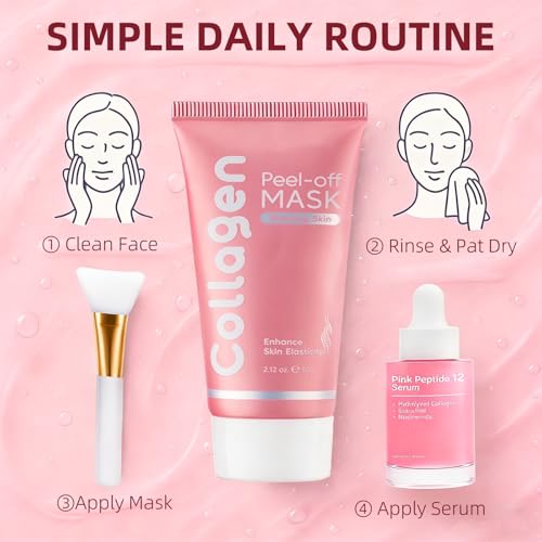 Collagen mask Hydrolyzed &Niacinamide Peel-Off Mask Overnight ,Radiant and Revitalized Skin ? Korean Face skincare for Hydration & Elasticity,Infused with Peptides & PDRN Serum for Smooth,Set