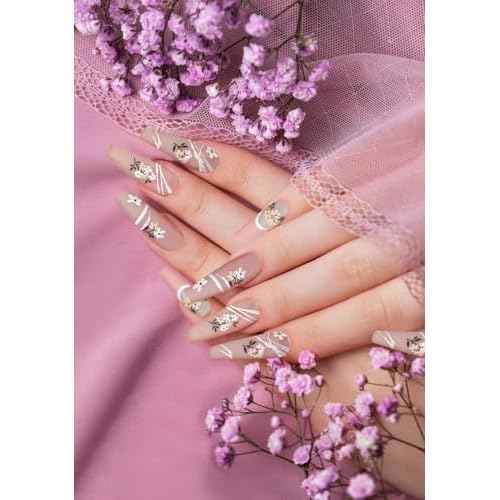Nail Stickers, 4 Sheets Floral 5D Embossed, Self-Adhesive for DIY Manicure