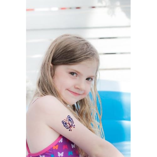 Original Glitter Tattoo Kit and Temporary Tattoos with 6 Large Glitter Pots, Body Adhesive, Stencils and 2 Cosmetic Brushes