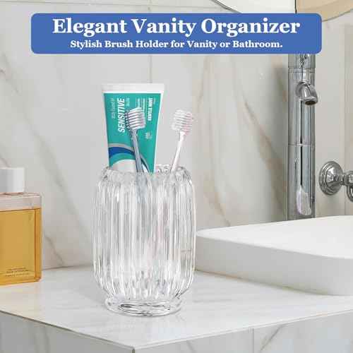 Makeup Brush Holder, Thick Glass Makeup Brush Organizer Cup, 4.8" Tall for Vanity Hair Brush Holder Brushes Storage, Makeup Brush Holder Organizer organizador de brochas de maquillaje Crystal Clear