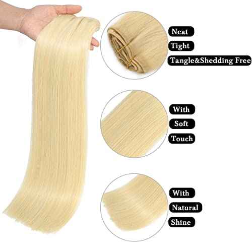 Clip in Hair Extensions Real Human Hair 100% Brazilian Virgin Human Hair 70g 8pcs Per Set with 18Clips Double Weft Clip in Human Hair Extensions (20 Inch, #613 Bleach Blonde)
