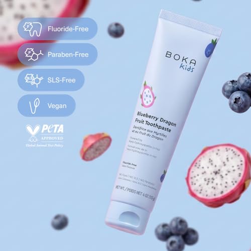 Boka Nano-Hydroxyapatite Fluoride-Free Kids Toothpaste, Blueberry Dragon Fruit, 4 oz
