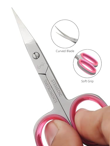 Stemedic Instruments Curved Nail & Eyebrow Scissors Silver with Pink Ring