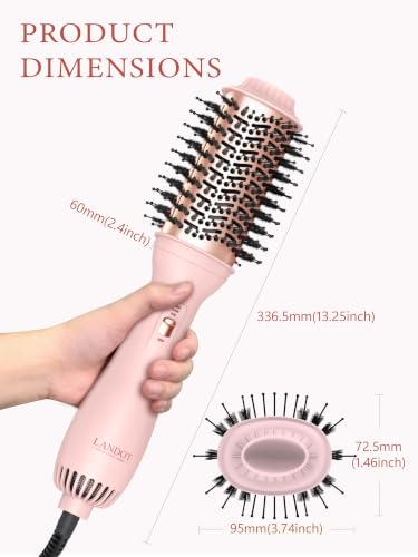 LANDOT 60mm Hair Blow Dryer Brush - 1000W Volumizer & Straightener