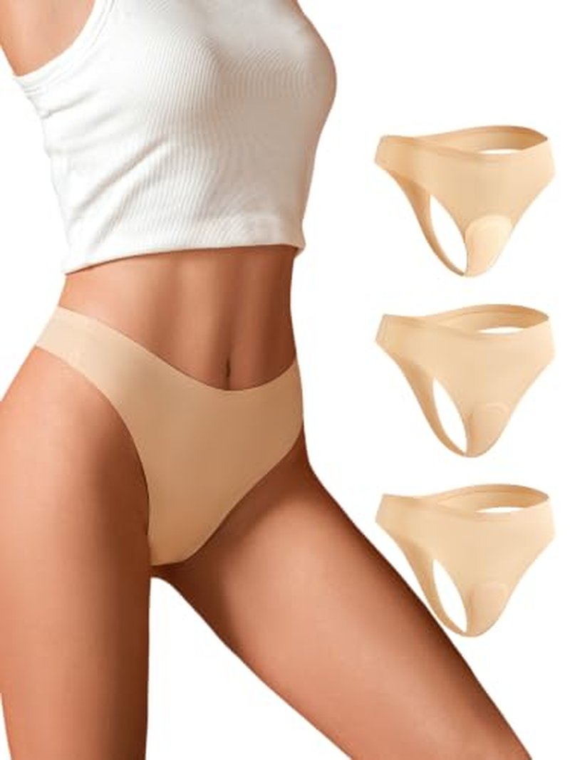 3-Pack Seamless No-Show Thong Panties - Comfortable & Camel Toe Free