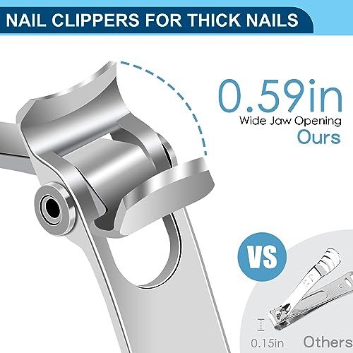Nail Clippers for Men Thick Nails, Toenail Clippers with Wide Jaw for Thick Toenails, Angled Large Mess Free Toe Nail Clippers with Catcher, Heavy Duty Fingernail Clipper Cutter for Seniors