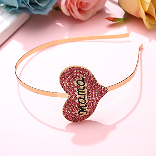 CEALXHENY Mother’s Day Headband Enamel Rhinestone Mama Hairband for Women Sparkling Crystal Heart Hair Hoop Mother’s Day Hair Accessory Gift (Pink)