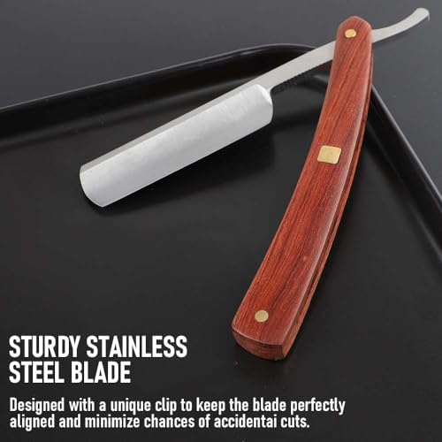 Straight razors for men Professional Straight Edge Barber Razor Premium Stainless Steel Shaver Razor with Shaving Strop for Men Home & Salon Grooming Using (NO.177)