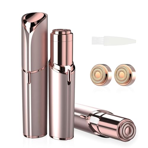 Women's Painless Hair Remover for Women, Battery Powered Facial Hair Shaver for Lips, Chin, Neck, and Cheek with 2 Replacement Heads and 1 Battery