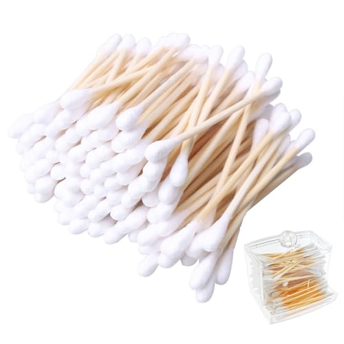 900 Count Cotton Swabs with Bamboo Handles and Holder