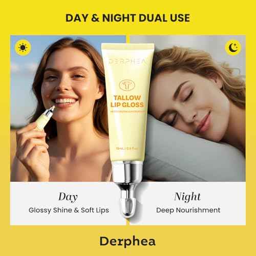 Organic Beef Tallow Lip Balm ? 8H Moisturizing for Dry Lips, Glossy Shine & Soft Lips - Overnight Lip Mask & Daytime Moisturizer with Shea Butter & Vitamin E, 2 Tubes