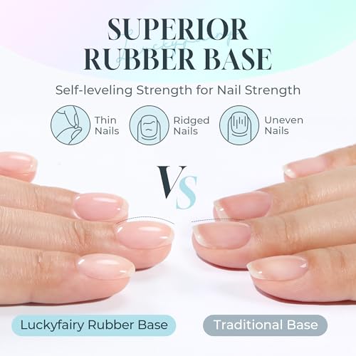Luckyfairy No Wipe Gel Top Coat & Rubber Base Coat Set 15ml - Long Lasting Nail Polish
