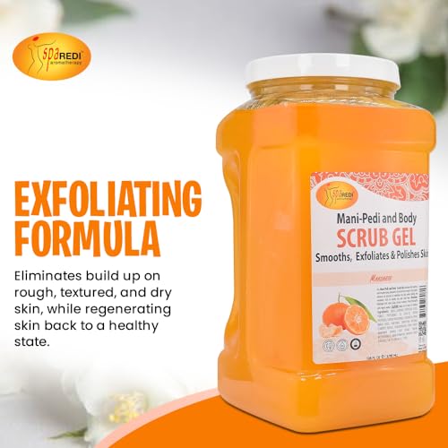 Spa Redi Pedi Scrub Gel - Mandarin, Exfoliating, Hydrating & Nourishing, Infused with Hyaluronic Acid, Amino Acids, Panthenol and Comfrey Extract for Glowy Smooth Skin ? 128oz (Gallon)