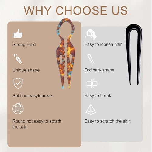 Lourny French Hair Pins for Women 4.1 Inch - 3 Pack Serrated Anti-Slip