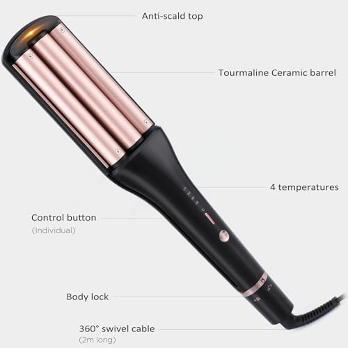 Janelove 4-in-1 Hair Crimper & Waver, 4 Wave Styles, Adjustable Temp, LED Display