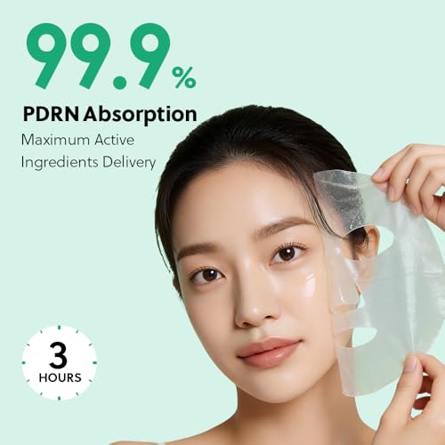 PDRN + Panthenol Deep Absorbing Hydrogel Mask, Korean PDRN Hydrogel Mask, Overnight Face Mask, Hydrating, Glass Skin, Repairing, Korean Skincare, 34g x 4ea (Unscented)