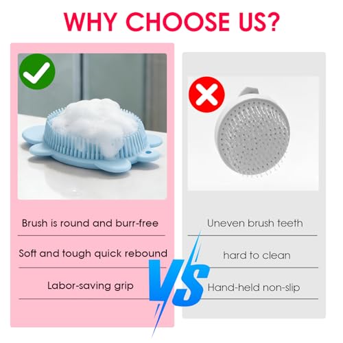 Children's Shower Brush, Silicone Body and Back Exfoliating Mitt - Soft Bristles, Gentle Exfoliation, Cute Turtle Design Makes Children Love Bathing(Wathet)
