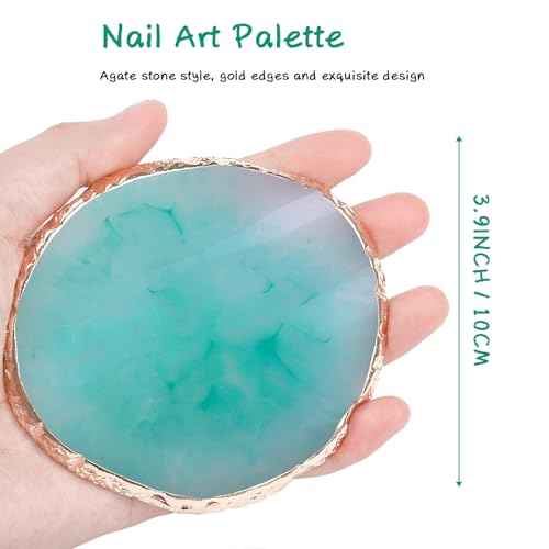 2 Pcs Nail Polish palettes Resin Nail Art Palette Golden Edge Gel Nail Polish Holder Nail Tray,Makeup Display Board Cosmetic Mixing Tools