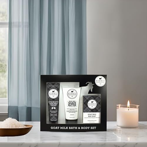 Dionis Goat Milk Cedarwood & Sea Salt Shave Butter, Hand & Body Lotion, and Bar Soap Bath & Body 3-Piece Gift Set