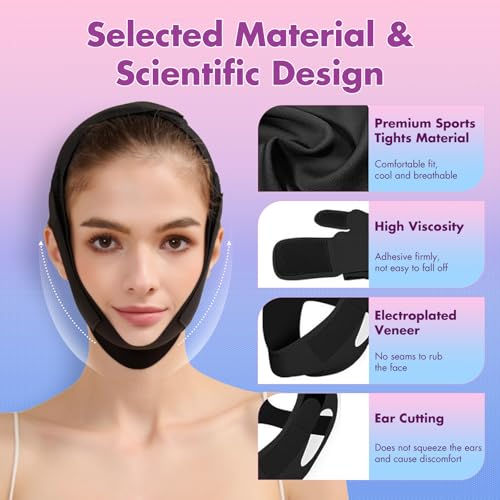 Mr.Jing Black Face Slimming Strap for V-Line Lift & Double Chin Reduction, Medium