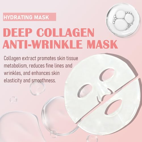 5 Pack Bio-Collagen Face Mask, Collagen Face Mask Overnight, Hydrating Hydrogel Facial, Deeply Hydrates, Minimizes Pores, And Enhances Elasticity