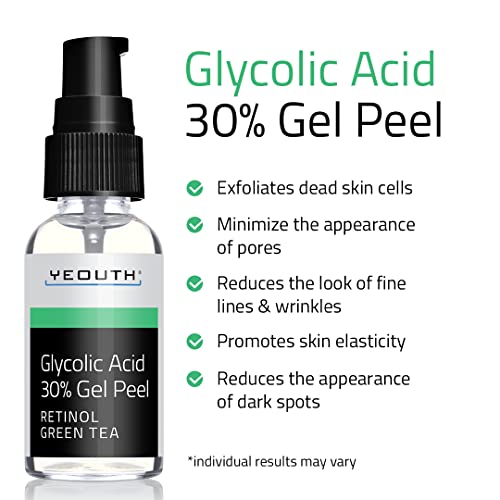 YEOUTH Glycolic Acid Gel for Face, Exfoliating Gel for Face At Home Glycolic Acid 30% Gel with Retinol, 30% Glycolic Acid Face Peel Designed to Refresh & Smooth the Appearance of Skin 1oz