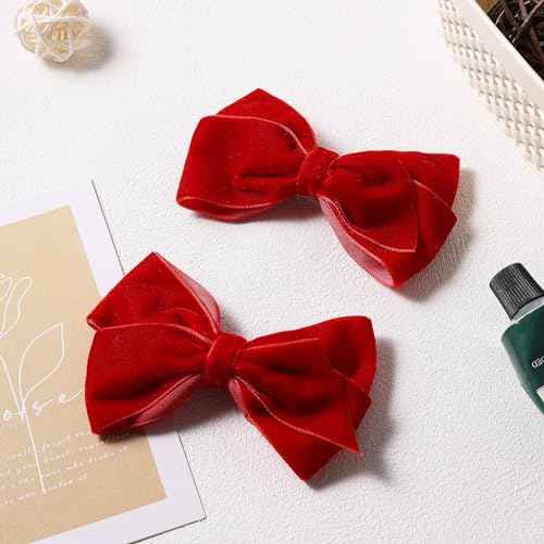 Red Velvet Ribbon Hair Bow Clips 4.5" Christmas Valentines New Year Gift Fall Alligator Barrettes Hair Pins Party Dress outfit Decor Accessory for Teen Toddler Girls Kids Women