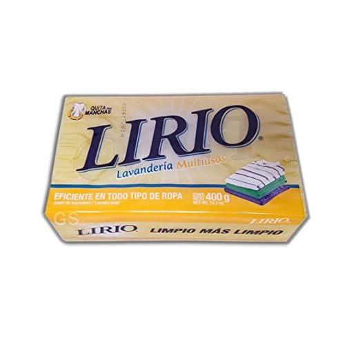 Lirio Laundry Bar Soap Jabon Lavanderia Multiusos 400 g 14.1 oz Yellow Bar (Pack of 4)