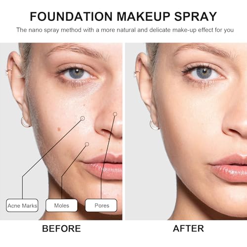 Airbrush Foundation Makeup Spray, Long Lasting Waterproof Full Coverage Foundation for Brighten, Concealer and Hydrating, Natural Matte Finish, Brush and Makeup Sponge Include, 2.36oz (#1 Natural)