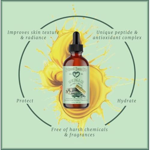 Natural Born Oils Moringa Oil, 8oz, Organic, Cold-Pressed, Rich in Vitamins A & C, Ideal for Moisturizing Skin, Strengthening Hair