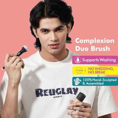 Bueart Design Complexion Duo Brush and Liquid & Bronzer Contour Makeup brushes set with ultra-soft dense hair Double-ended for Foundation Liquid Cream Concealer,Vegan and Cruelty-Free,M18