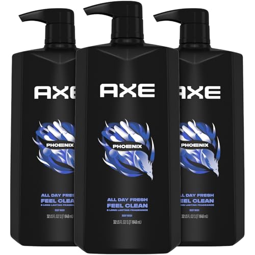 AXE Men's Body Wash & Shower Gel, Phoenix, 3-Pack, 12H Invigorating Crushed Mint & Rosemary Scent, 32 Fl Oz Each