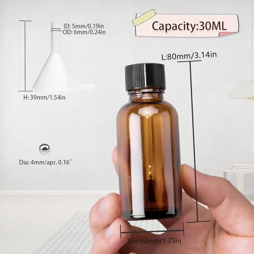6PCS Large Empty Nail Polish Bottles with Brush, Brown Refillable Glass Varnish Cuticle Oil Bottles Travel Containers with Funnel & Mixing Balls for DIY Nail Art Cuticle Oils (30ML)