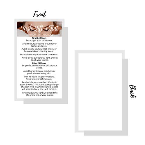 Lash Lift + Tint Aftercare Instruction Cards | 50 Pack | 2 x 3.5¡± inches Business Card Single Side | Eyelash Lift and Tint Kit at home diy aftercare supplies | White with Lash Photo Design