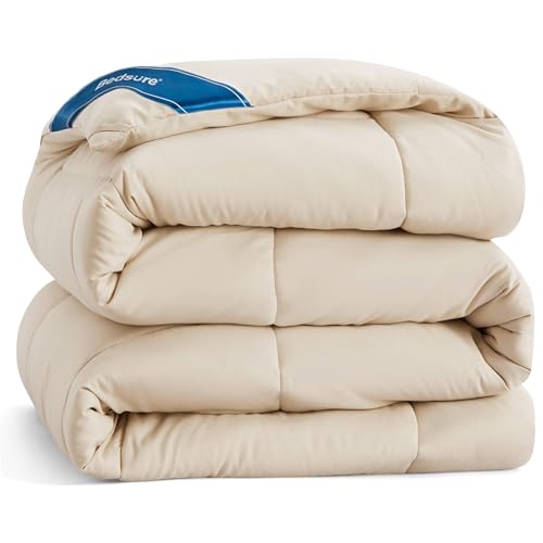 Bedsure Comforter Duvet Insert - Quilted Comforters Oversize Queen Size, All Season Duvet, Down Alternative Bedding Comforter with Tabs(Beige,Oversize Queen 98"x98")