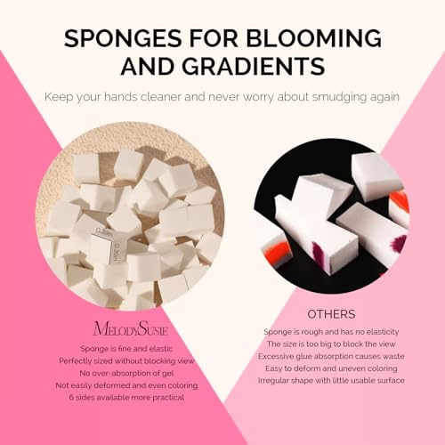 MelodySusie 100Pcs Soft Nail Sponges with Grabbing Pen - Ombre & Gradient Nail Art Tools
