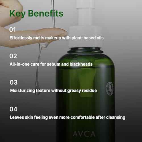 AVCA Green Herb Blackhead Cleansing Oil ? Makeup & Blackhead Remover, Plant-Based Oils with Vitamin E & Squalane, Lightweight Pore Cleanser, Korean Skincare for Normal/Oily Skin, 6.76 fl oz (200 mL)