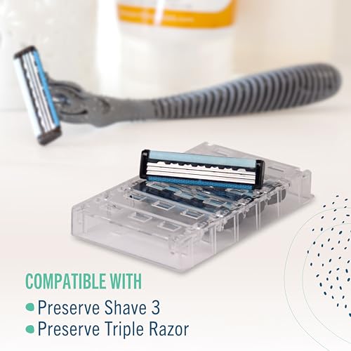 Preserve Shave 3 Razor Blade Refills, Titanium-Coated 3 Blade Cartridges with Vitamin E & Aloe ? Eco Friendly, Cruelty Free, Unisex Shaving for Face & Body ? 4 Pack