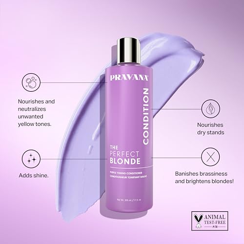 PRAVANA The Perfect Blonde Purple Toning Conditioner | Neutralizes Brassy, Yellow Tones | For Color Treated Hair | Chromasilk Enhances Shine & Protection | Vegan, Cruelty-Free | Paraben & Sulfate Free