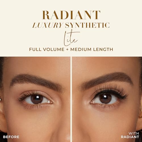Lilly Lashes Luxury Synthetic LITE False Eyelashes, Full Length Lash Extension 16mm, Cat Eye Look, Natural Volume & Flare Shape, Reusable Fake Lashes 15x, Lash Glue not Included (Radiant)