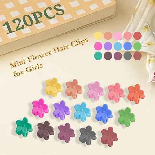 120 Mini Hair Accessories: Colorful Claw Clips, Flower Clips in a Beautiful Box for Women, Girls and Toddlers