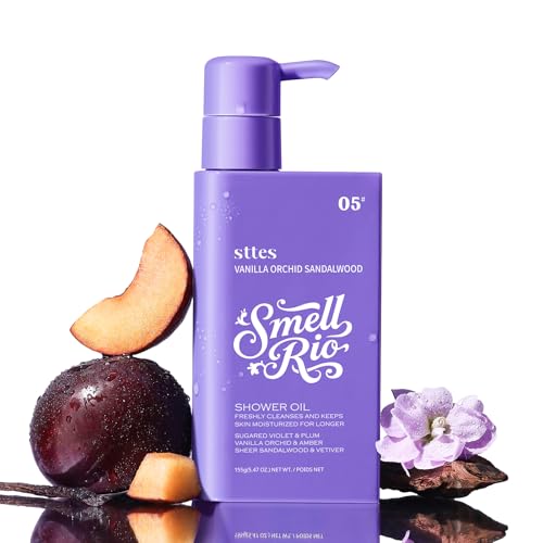 Sttes Smell Rio Shower Oil 05# (Vanilla Orchid Sandalwood) - Natural Moisturizing Body Cleanser with Sunflower, Jojoba & Macadamia Oils, Paraben & Mineral Oil Free, 155g/5.47 Oz