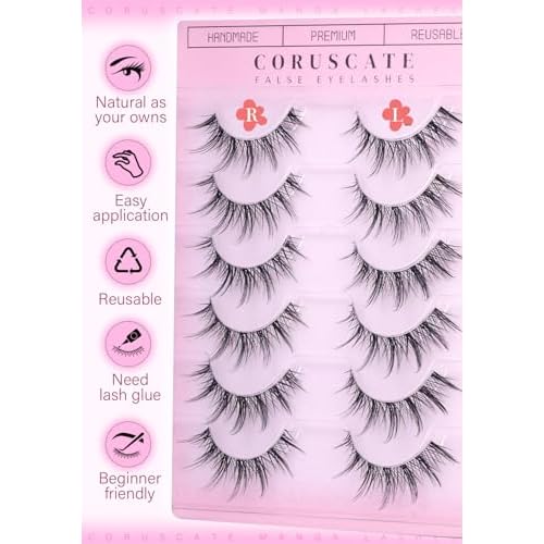 Natural Look Eyelashes Manga Lashes Clear Band False Eyelashes 15mm Lash Strips Aisan Anime Fake Eyelash Look Like Lash Extension Spikes Lashes Wispy by CORUSCATE